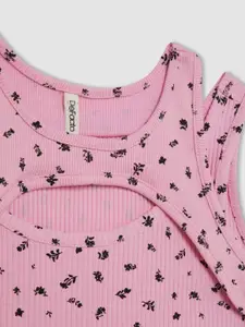 DeFacto Girls Floral Printed Round Neck Cotton Top