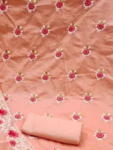Ishin Peach-Coloured & White Floral Embroidered Unstitched Dress Material