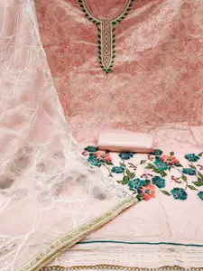 Ishin Floral Printed Beads and Stones Unstitched Dress Material