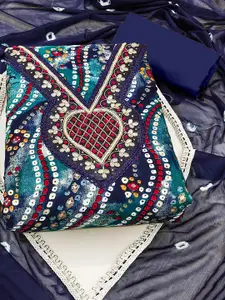 Ishin Ethnic Motifs Embroidered Beads and Stones Pure Cotton Unstitched Dress Material