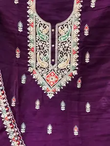 Ishin Floral Embroidered Zari Organza Unstitched Dress Material