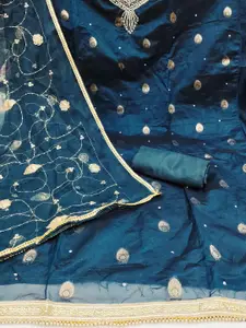 Ishin Ethnic Motifs Woven Design Beads and Stones Detail Organza Unstitched Dress Material