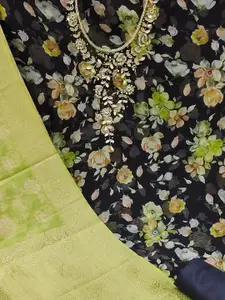 Ishin Floral Embroidered Beads and Stones Detail Organza Unstitched Dress Material