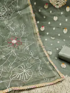 Ishin Zari Floral Woven Design Organza Unstitched Dress Material