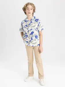 DeFacto Boys Cuban Collar Floral Printed Cotton Casual Shirt