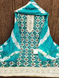 Ishin Sea Green Ethnic Motifs Embroidered Pure Cotton Unstitched Dress Material
