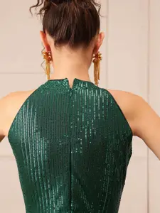 BAESD Embellished Keyhole Neck Net A-Line Maxi Dress