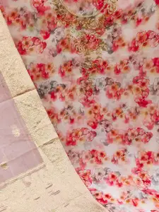 Ishin Floral Printed Beads and Stones Organza Unstitched Dress Material