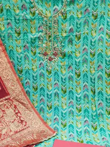 Ishin Geometric Embroidered Sequinned Detail Pure Cotton Unstitched Dress Material