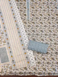 Ishin White and blue Floral Printed Unstitched Dress Material