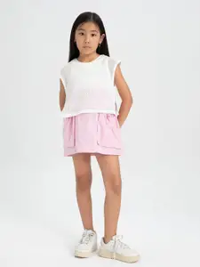 DeFacto Girls Self Design Round Neck Cotton Top