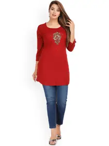 KALINI Floral Embroidered Round Neck Straight Kurti