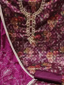 Ishin Floral Embroidered Beads & Stones Organza Unstitched Dress Material