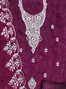 Ishin Floral Embroidered Organza Unstitched Dress Material