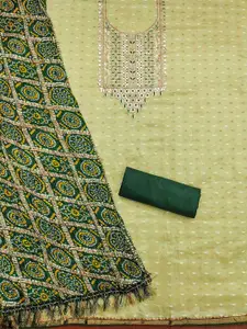 Ishin Green & Sea Green Woven Design Unstitched Dress Material