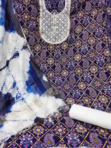 Ishin Ethnic Motifs Embroidered Sequinned Pure Cotton Unstitched Dress Material