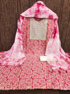 Ishin Pink & White Floral Printed Unstitched Dress Material
