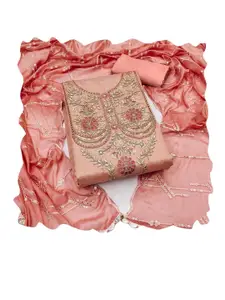 Ishin Pink & Gold-Toned Floral Embroidered Unstitched Dress Material