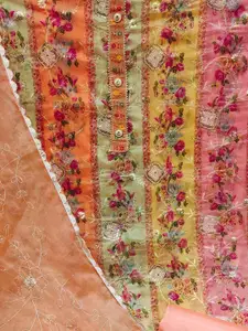 Ishin Floral Embroidered Sequinned Organza Unstitched Dress Material