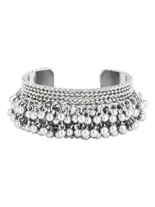 I Jewels Women Silver Silver Plated Oxidised Cuff Bracelet