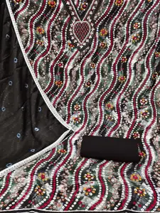 Ishin Floral Embroidered Beads and Stones Detail Pure Cotton Unstitched Dress Material