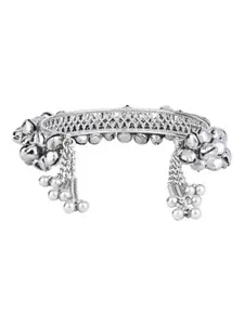 I Jewels Women Silver Silver-Plated Oxidised Cuff Bracelet