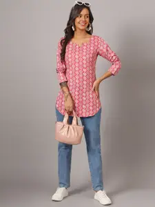 DHAKRE FASHION Geometric Printed Long Sleeves Pure Silk Kurti