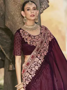 Mitera Embroidered Sequinned Organza Saree