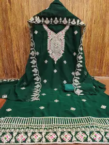 Ishin Floral Embroidered Sequinned Silk Georgette Unstitched Dress Material