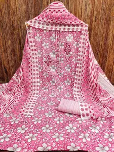 Ishin Floral Printed Sequinned Pure Cotton Unstitched Dress Material