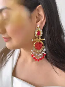 Anouk Gold-Plated Teardrop Shaped Kundan Studded Drop Earrings