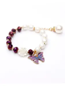 Daizy Girls Pearls & Butterfly  Charm  Elasticated Bracelet