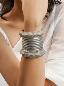 TEEJH Satakshi Set Of 3 Oxidised Stacked Bangle Style Bracelets