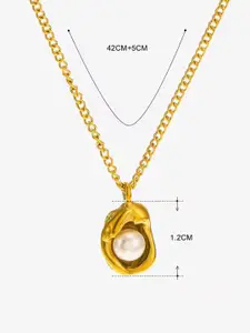 MEENAZ Gold-Plated Stainless Steel Pearls Pendants with Chains