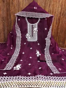 Ishin Floral Embroidered Organza Unstitched Dress Material