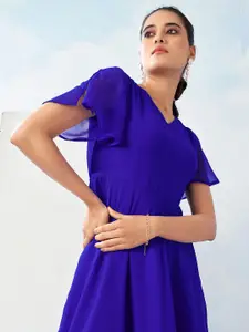 Selvia Women Solid Flared Sleeve High-Low Maxi Dress