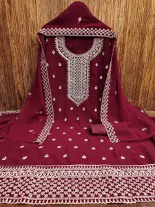 Ishin Floral Embroidered Silk Georgette Zari Unstitched Dress Material