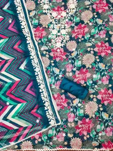 Ishin Floral Embroidered Organza Unstitched Dress Material