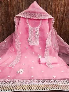 Ishin Floral Embroidered Organza Unstitched Dress Material