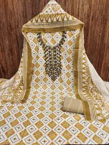 Ishin Geometric Printed Thread Work Pure Cotton Unstitched Dress Material