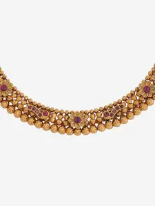Kushal's Fashion Jewellery Gold-Plated Stones Studded Antique Necklace