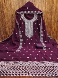 Ishin Floral Embroidered Silk Georgette Unstitched Dress Material