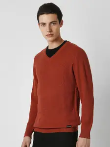 Van Heusen Sport Men V-Neck Self Designed Pullover Cotton Sweater