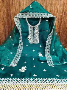 Ishin Ethnic Motifs Embroidered Organza Unstitched Dress Material