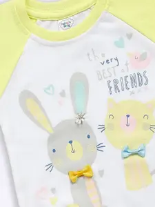 Babys Day Girls Pack Of 3 Embellished Round Neck Pure Cotton Top with Shorts & Baby Romper