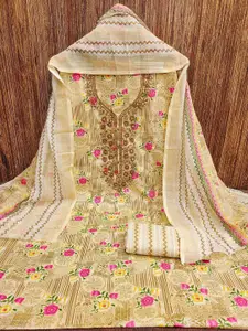 Ishin Floral Printed Sequinned Pure Cotton Unstitched Dress Material