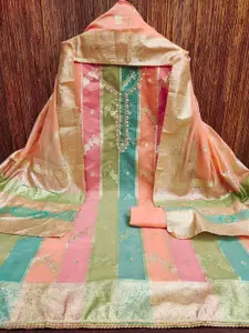 Ishin Floral Woven Design Zari Work Organza Unstitched Dress Material