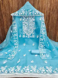 Ishin Ethnic Motifs Embroidered Zari Organza Unstitched Dress Material