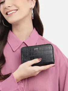 MANGO Women Croc Textured Zip Around Wallet