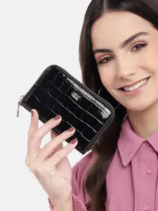 MANGO Women Animal Textured Zip Around Wallet